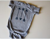 Infant Boy Or Girl One Piece, Navy Blue Arrows, Tribal Embellished Onesie, Heather Grey, Native Indian Style,  6 12 Month