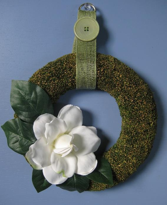 White Gardenia Wreath Moss Wreath Floral Cottage Decor
