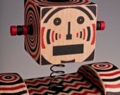 Robot Bobblehead Clock Op Art Wood