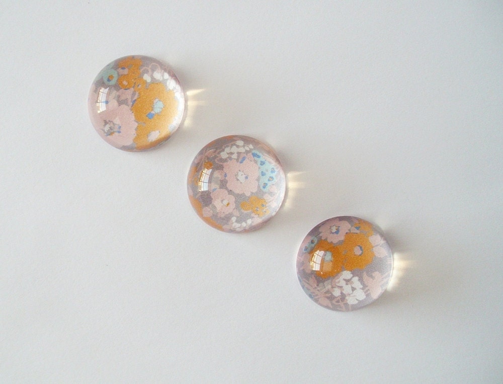 Pink, Blue, Orange Floral Magnets, Set of 3, retro vintage watercolor style