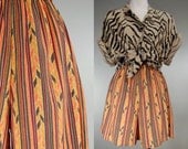 1980's Cotton Jersey Geometric Stripe Shorts, S/M