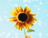 Sunflower photograph, "you are my sunshine", typography, home decor, yellow, aqua, flower photography