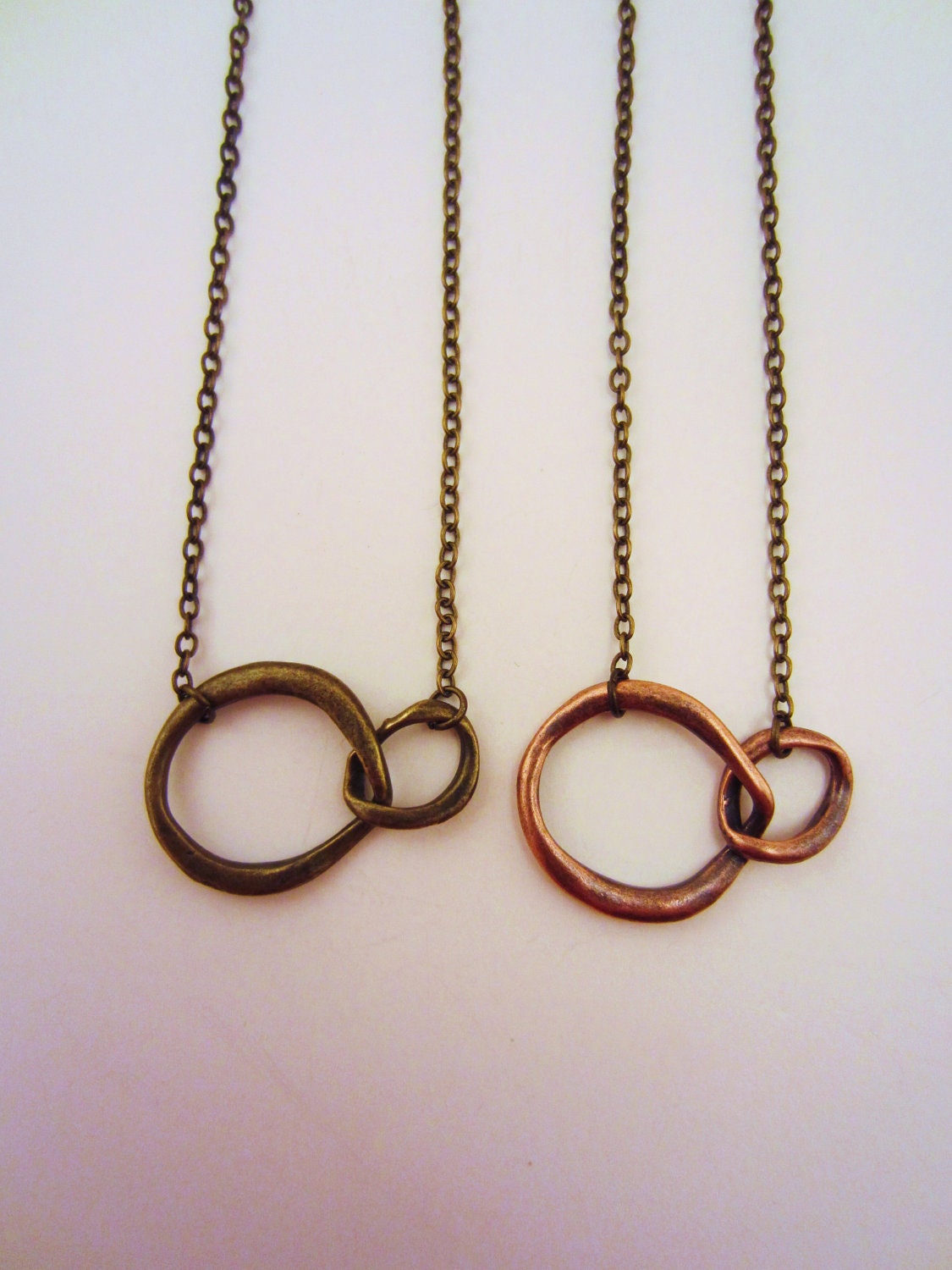 Friends forever necklaces, set of two. Infinity sign. Gift for best friend. Matte copper and gold. For best friends, bffs. Figure eight.