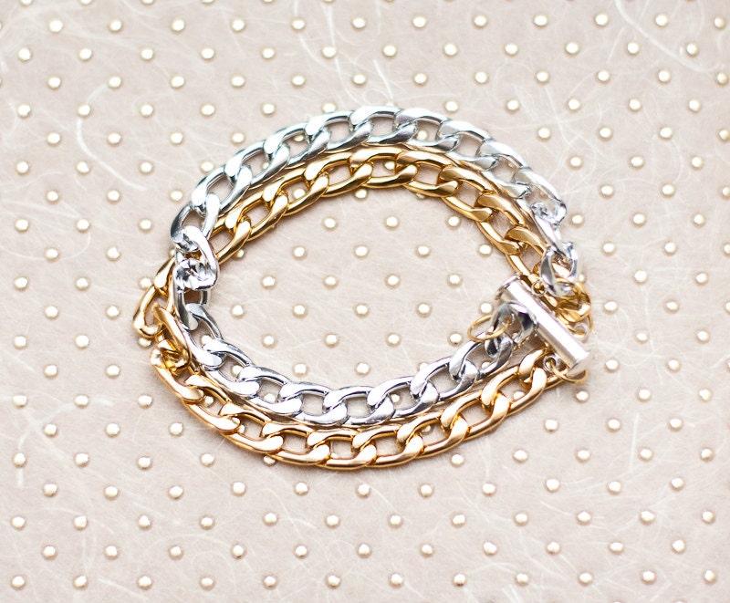 Gold Silver Chain Bracelet Modern minimalist jewelry Glam rock fashion free shipping rusteam