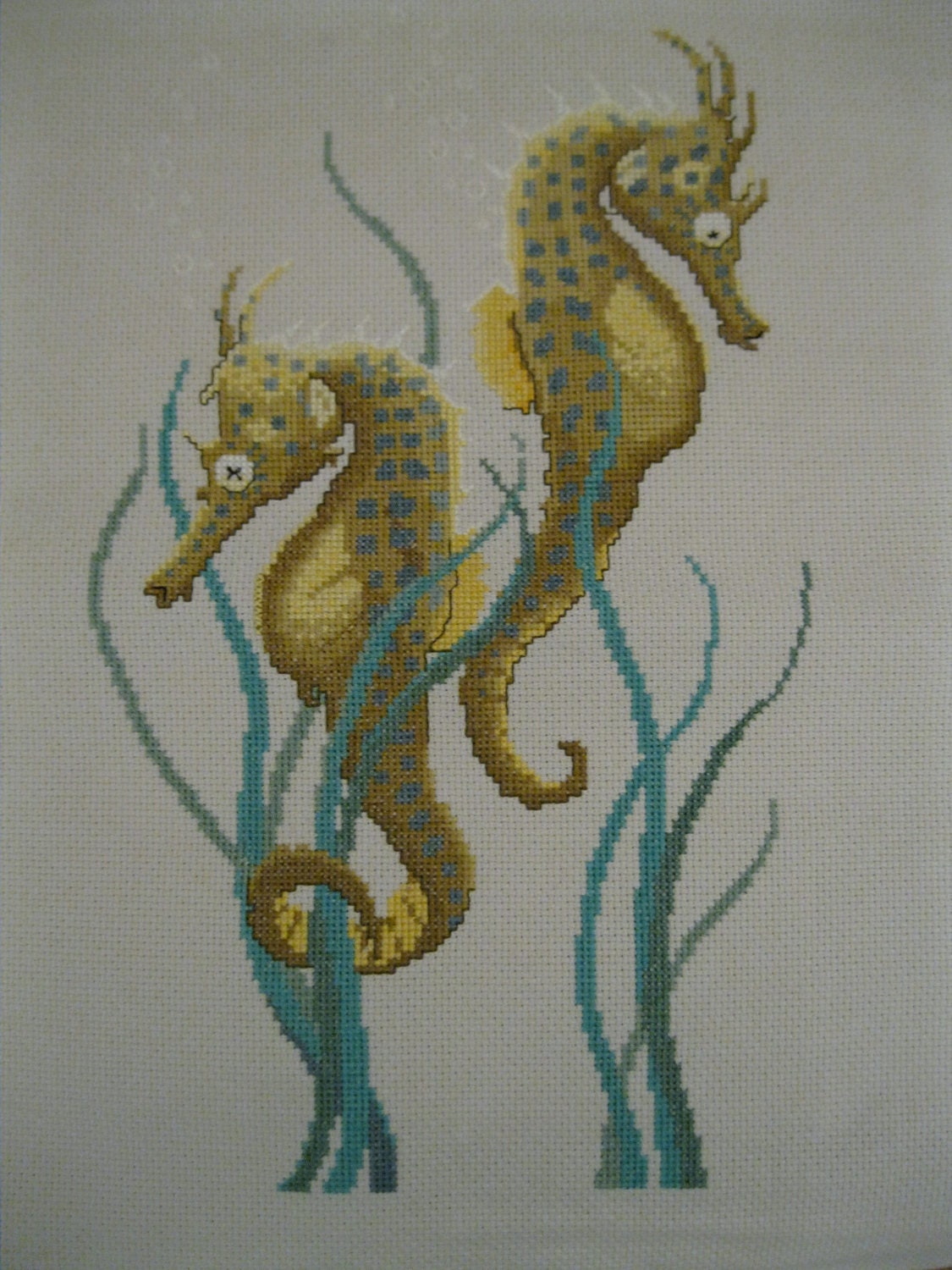 Seahorses Completed Finished Cross Stitch - Ocean Sea Fish Animal Gift