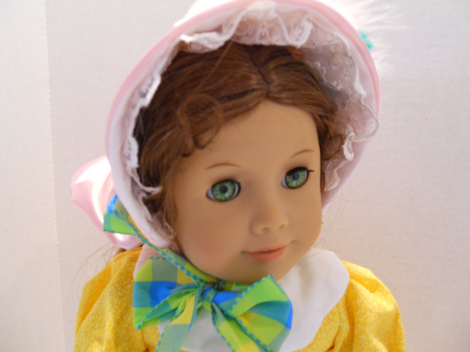 American Girl Doll Bonnet Hat Pink Satin Lace Trim Historical 1850s 18 Inch Doll Clothes