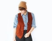 Rust Brown Corduroy Vest - 70s Menswear Vintage Vest - M / 40