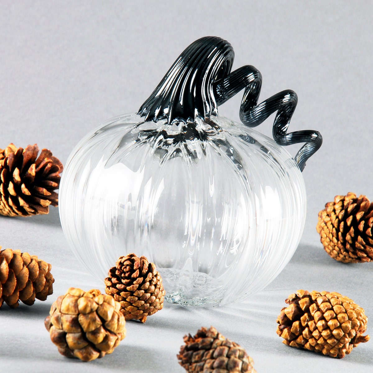 Limited Edition Metallic Clear Small Blown Glass Pumpkin