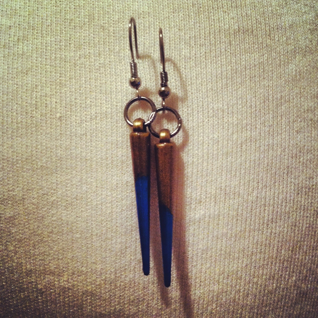 blue dipped bronze spike dangling earring