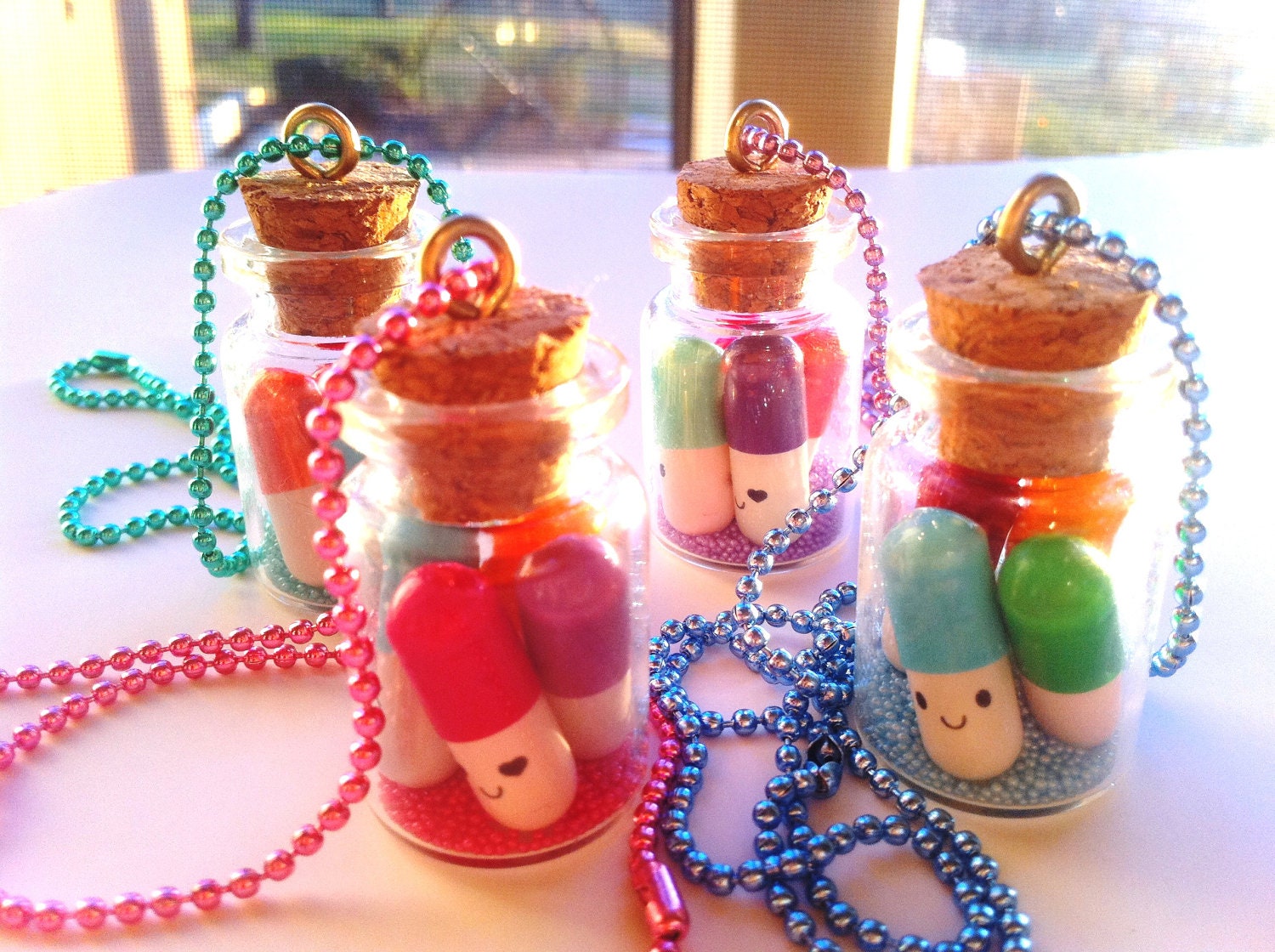 Kawaii Happy Pills Message in a Bottle Pendant Necklace