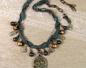 Teal Necklace with Owl Pendant  "Whooo Me" Featured in Bead Trends Magazine