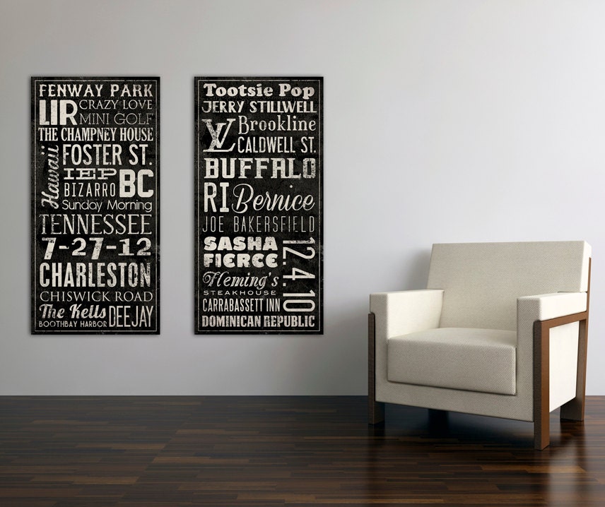 Custom Personalized  - MADE to ORDER -  2 Stretched Canvas  Wall Sign Art -- 18X36x1.5 inches Each Wedding Aniversary Engagment Birthday