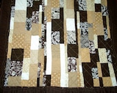 Abstract Scrappy Neutral Baby Quilt - Brown Modern Scraps Patchwork Gender Neutral