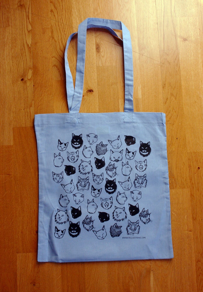 Cat Tote Bag - blue