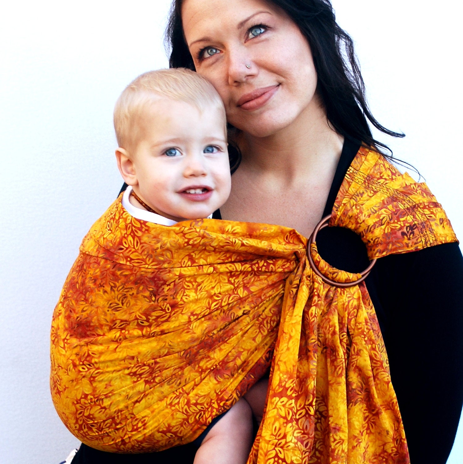 Baby Ring Sling Carrier - Autumn Leaves - Batik Superwide - Ready to Ship in Standard or Tall length