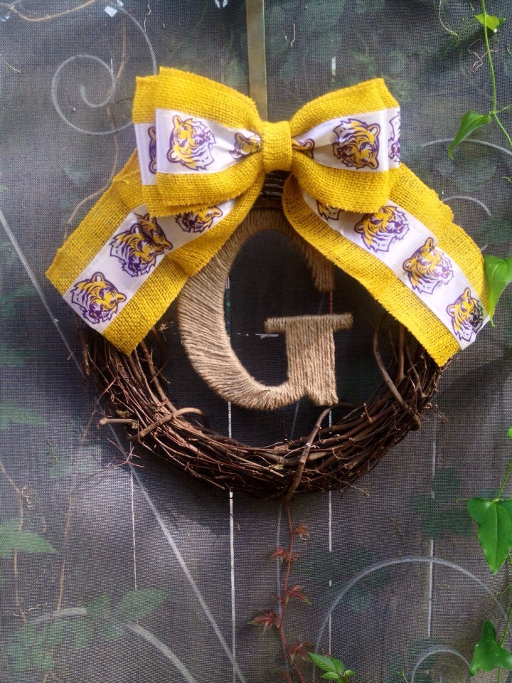 LSU tigers burlap monogrammed wreath