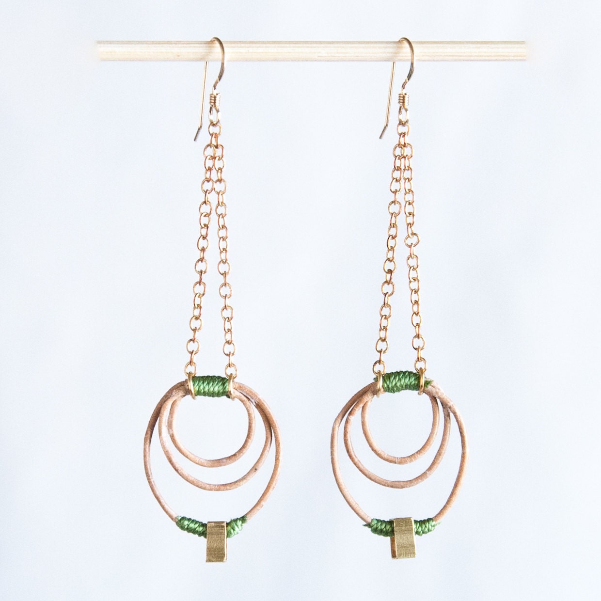 SALE Leather and Brass earrings - Green doppler