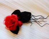 Red Rose in a Dark Forest Flower Fascinator Black Leaves Goth Belly Dance Steampunk Tribal by Joolienn on etsy