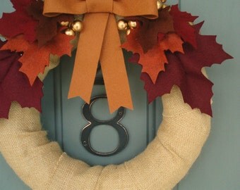Burlap & Felt Handmade Door Decoration -  Fall Leaves 12in