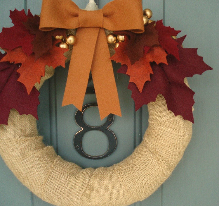 Burlap & Felt Handmade Door Decoration - Fall Leaves 12in