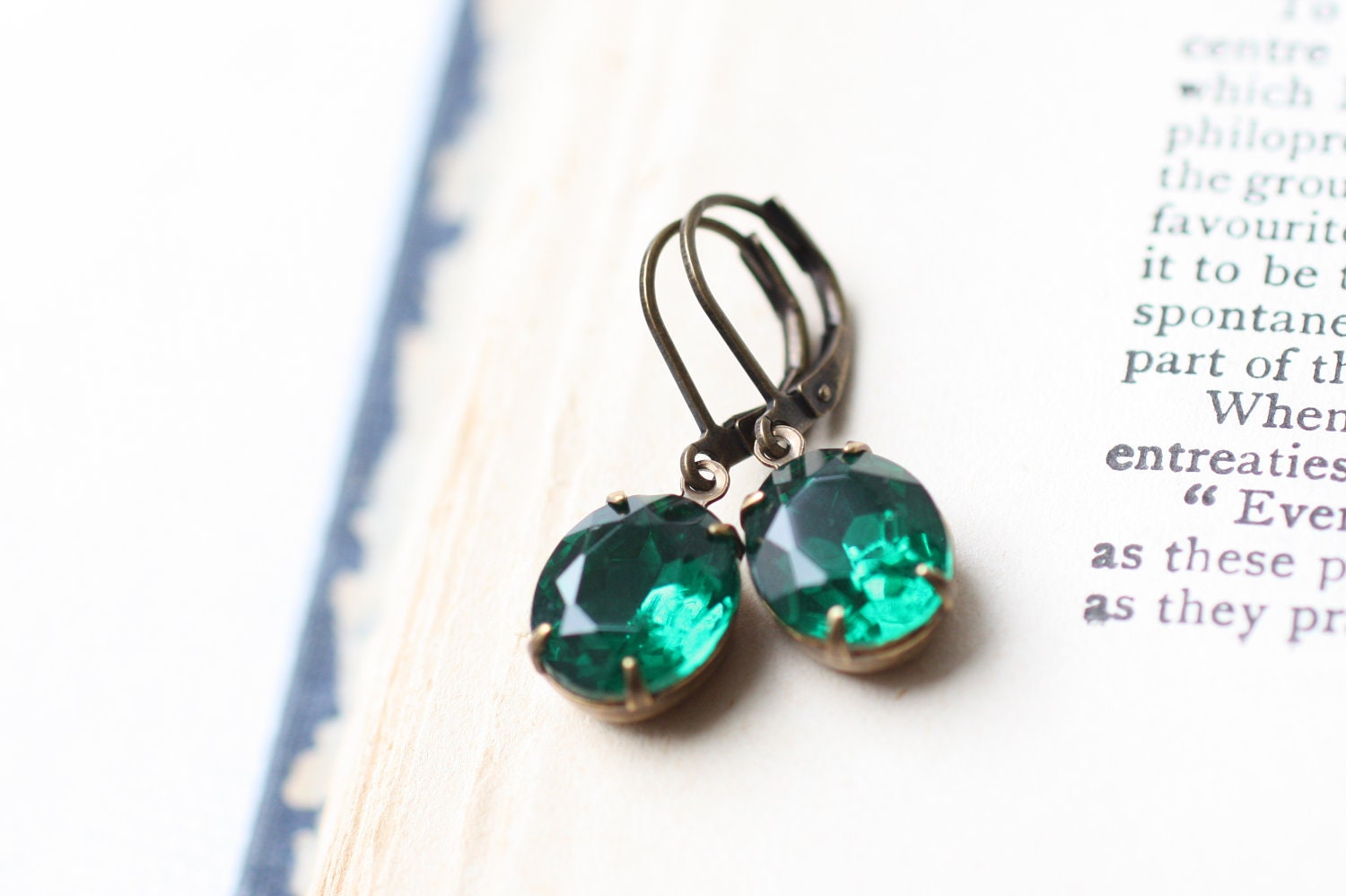 Handmade Vintage Emerald Earrings. Green Jewel Earrings. Petite Poison