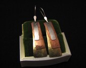 Vintage Sterling Silver Copper and Brass Hammered Fan Dangle Pierced Earrings