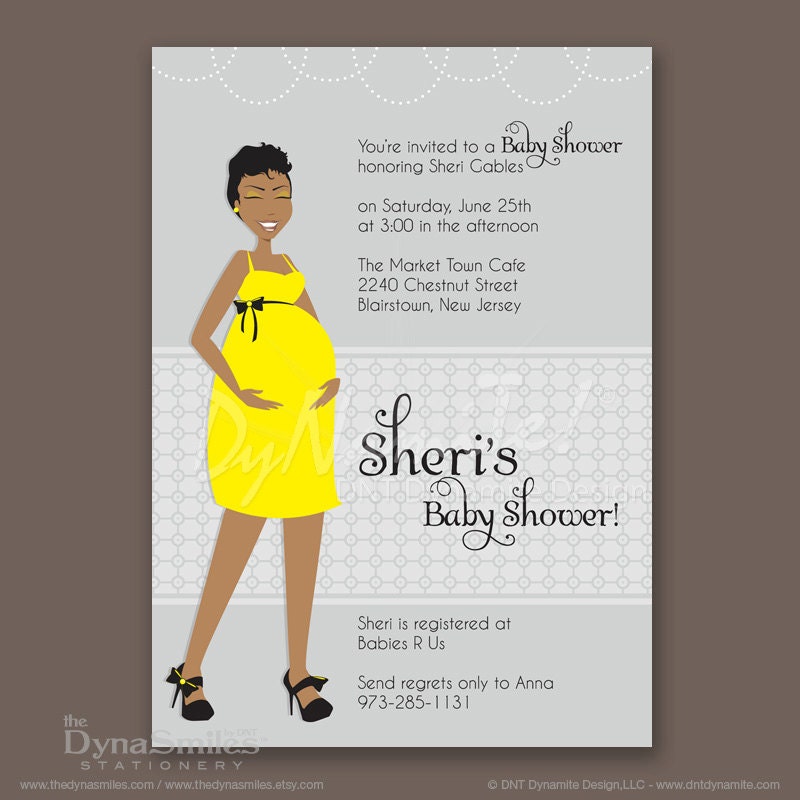 Pregnant Diva - Baby Shower Invitation - African American - Pixie Cut Short Hair Style