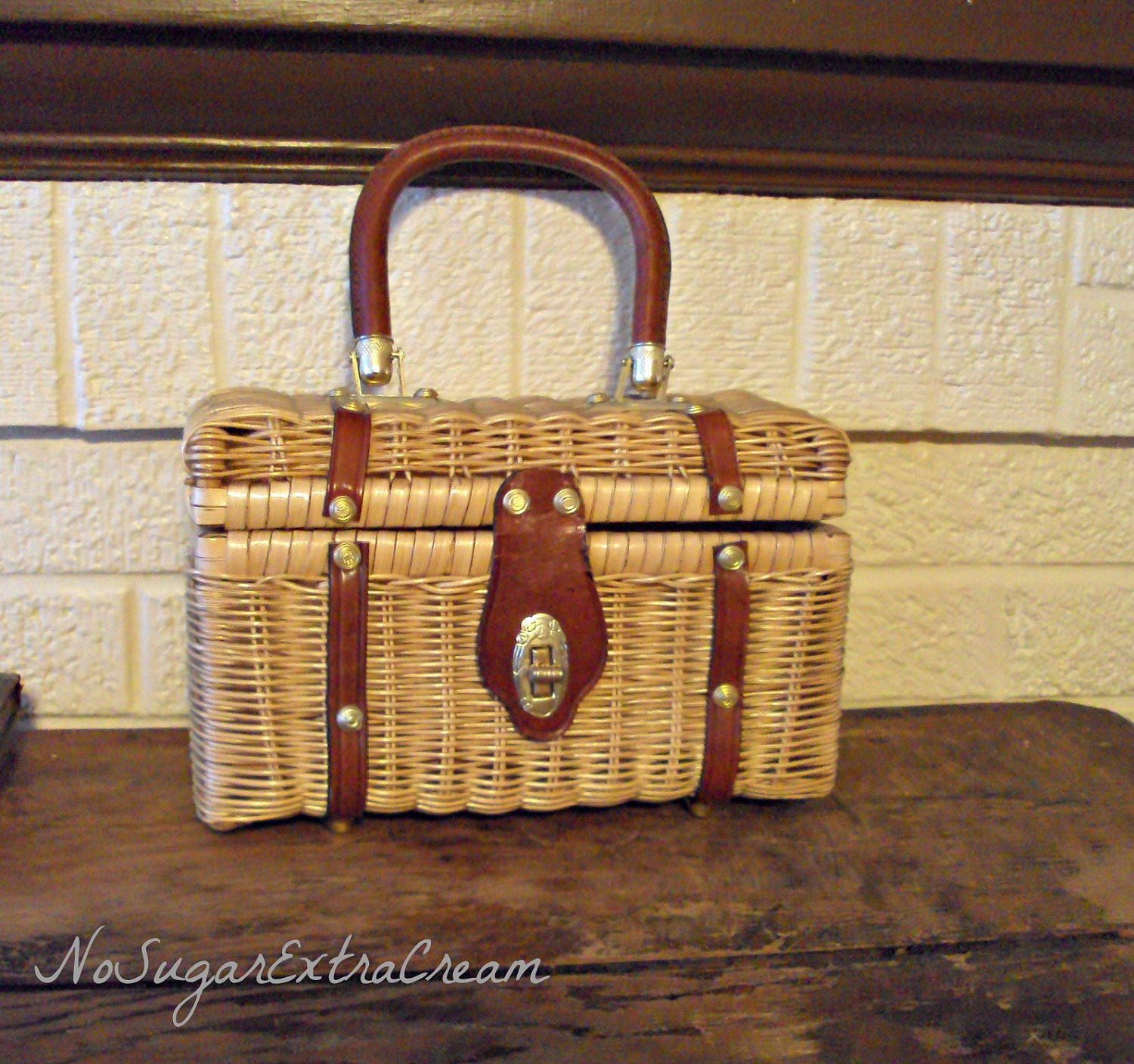 Vintage Wicker Box Purse Mid Century Wicker Handbag Made in Hong Kong
