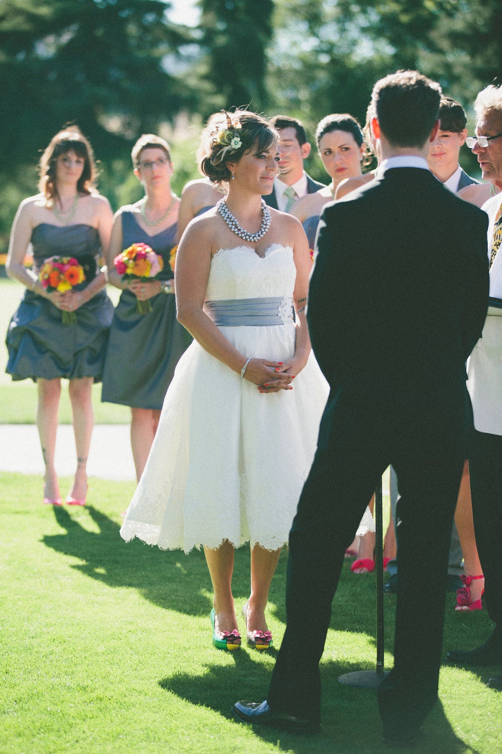 Tea Length Wedding Dress with Lace Hem