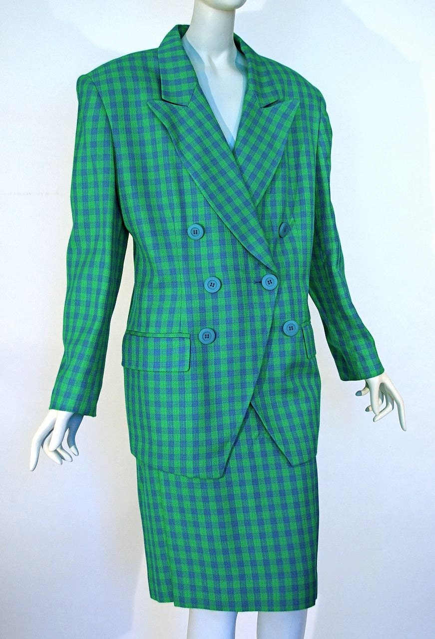 Christian Dior blue and green suit, c. late 1980s