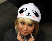 Panda Hat made from Super Fluffy Fleece with tail