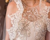 Cream wedding veil, Champagne  bridal veil, Cathedral lace veil Mantilla, Beaded Lace