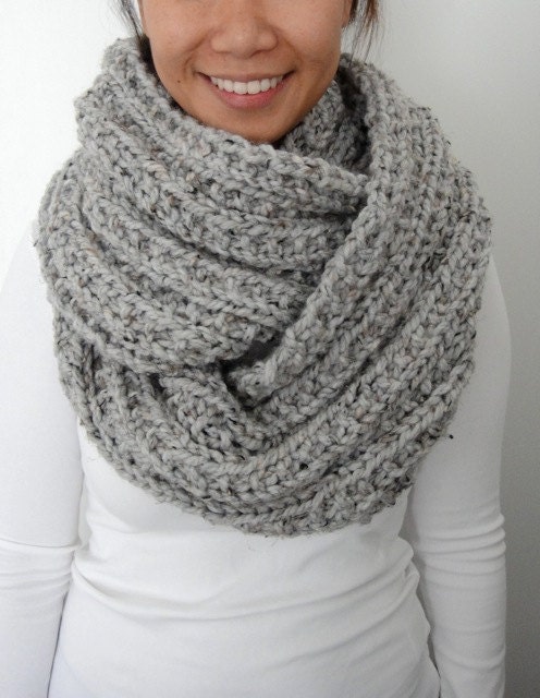 Devon Huge Chunky Oversized Infinity Ribbed Scarf, Mineral Gray