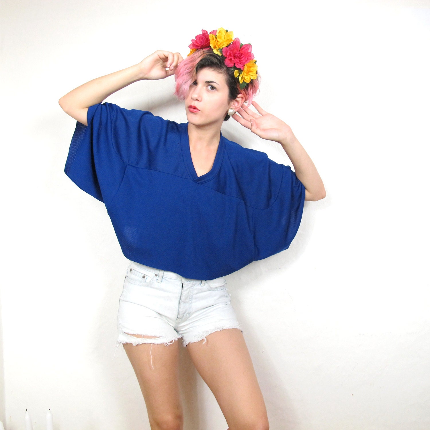 90s Blue Cheer Team Sports Jersey Crop Top (M/L)