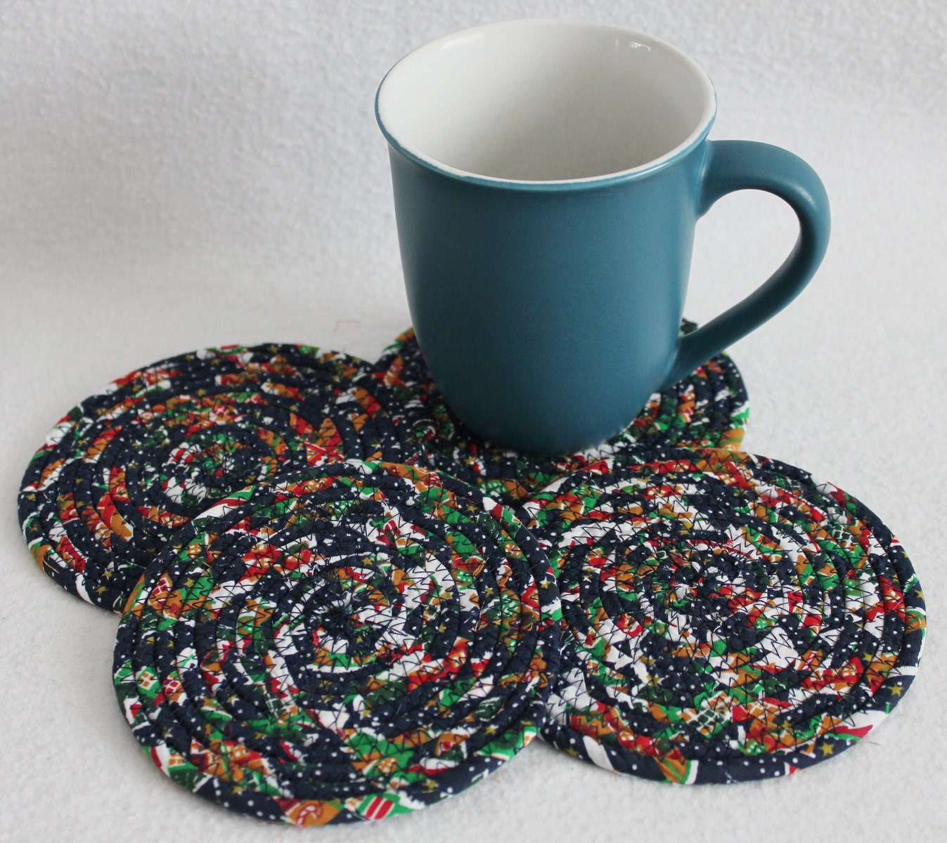 Snowy Evening  Coiled Fabric Coasters / set of 4 / by PrairieThreads