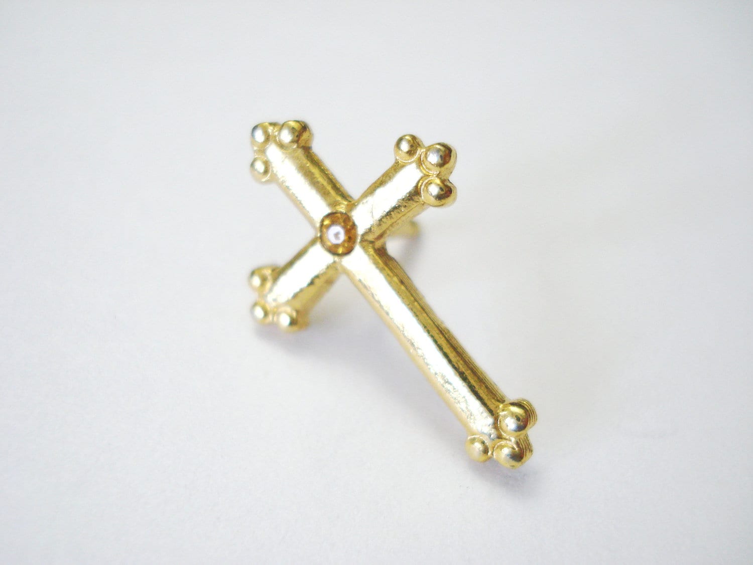 Gold Christian Cross with Amber Stone Lapel Pin by LuxMeaChristus