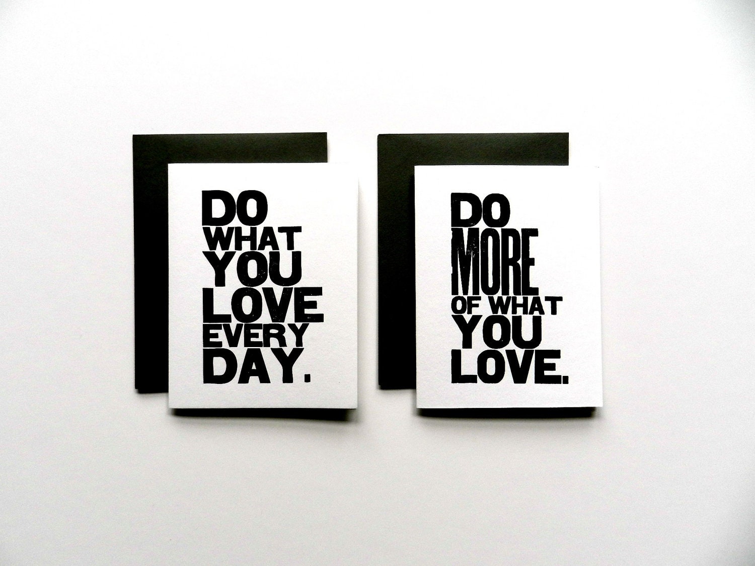 Black and White Typography Letterpress Cards, Inspirational Greeting Cards, Simple Design, Minimalism, Clean Lines, Set of 2