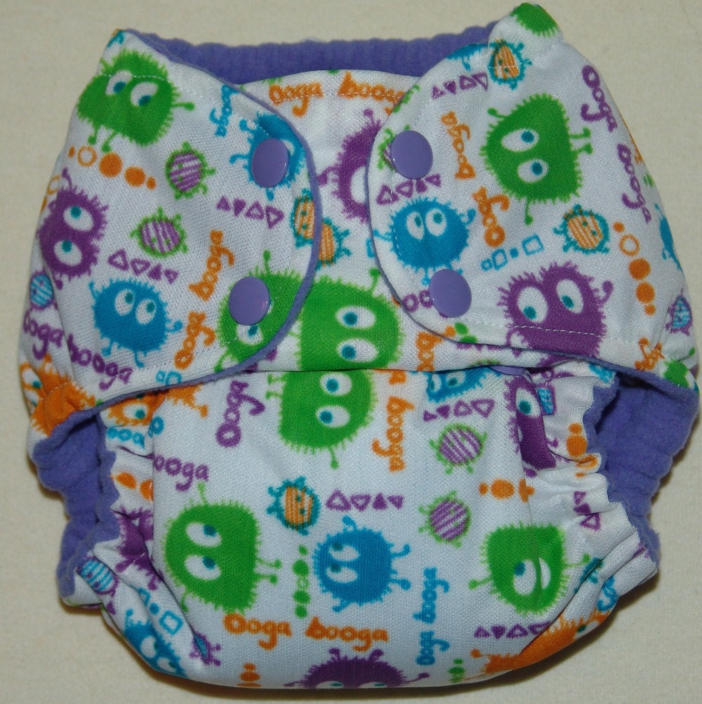 Lavender ooga booga Monkey Nykibaby One Size Pocket Diaper Made to order