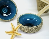 Wheel thrown Textured Blue Ceramic Geode Dessert Bowl / Modern Minimalist Nautical Holiday Decor / handmade porcelain pottery