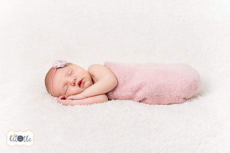 Baby Headband -  Pink and Teal Rosette - Rosette Headband - Pink Headband - Rolled Rose Headband