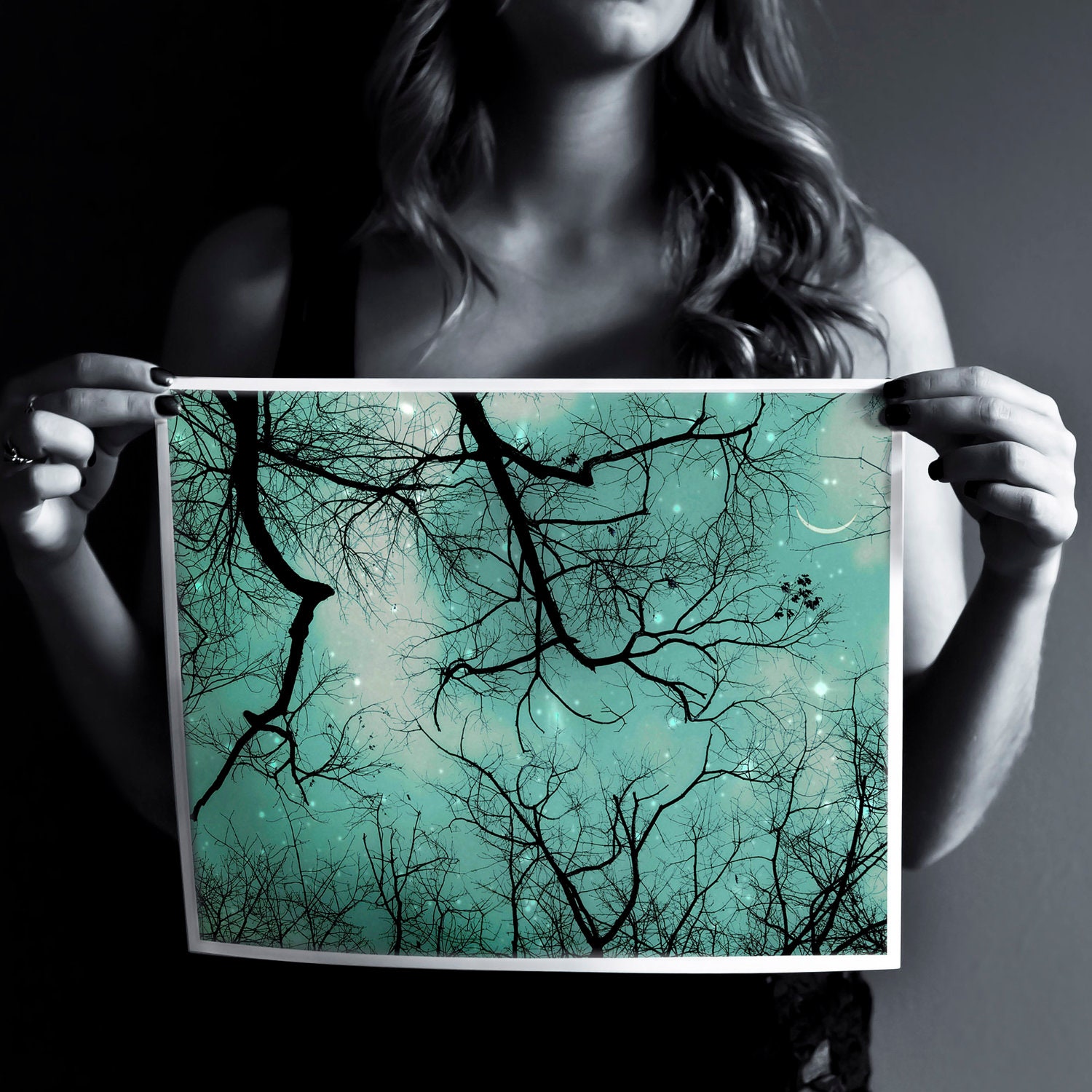 Nursery art, fine art photography, blue decor for nursery, moon stars, cool bedroom decoration, 11x14 raceytay