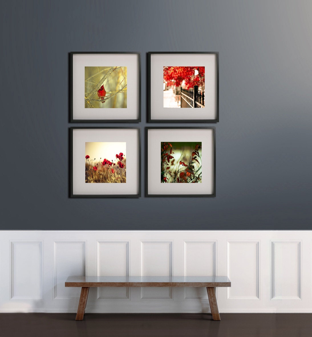 Photo Gift Set of 4 12x12 prints to fit Ikea Ribba - red pictures to hang together or apart - for men and women