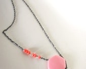 pink and black asymmetrical necklace - geometrical modern hexagonal