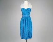SALE SALE SALE Vintage 1950s bright blue party dress with tulle detail at neck