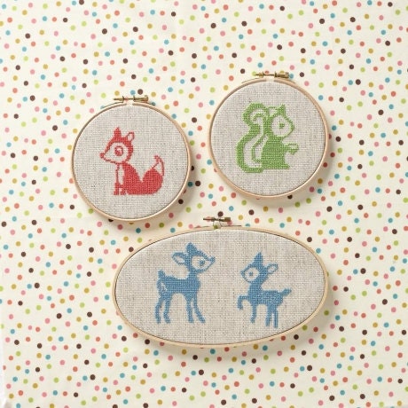 Woodland Creature Set (Fox, Squirrel and Fawn and Doe) Counted Cross Stitch Kit