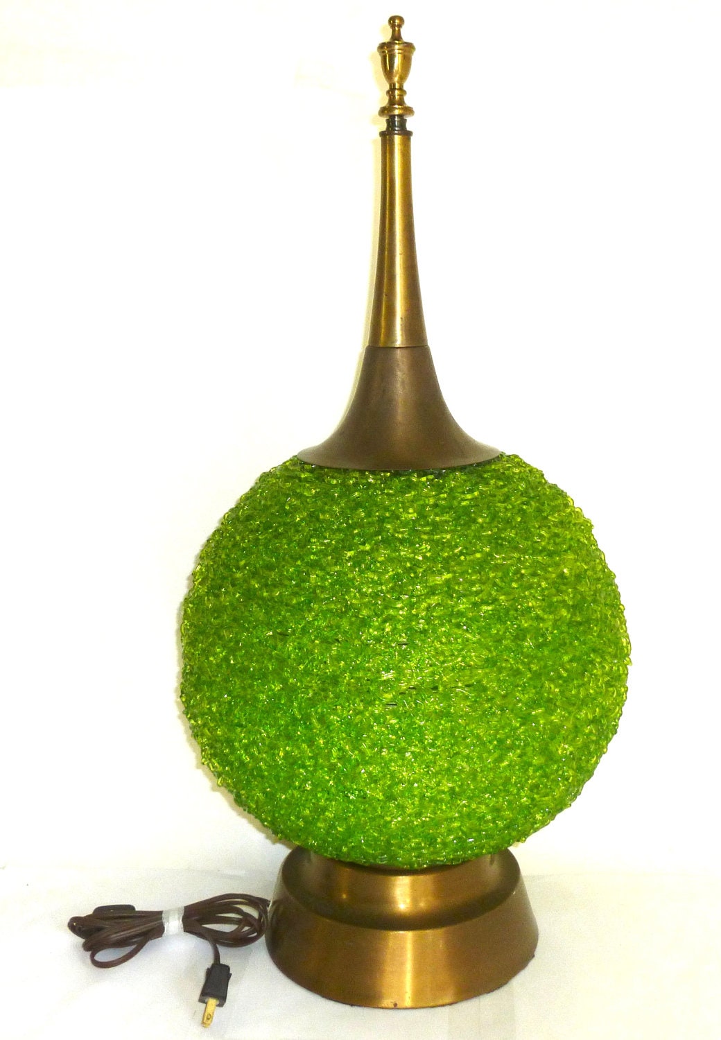 Vintage 1970's Acrylic & Brass Space Age Table Lamp Retro MOD Lucite Light 28.75" tall