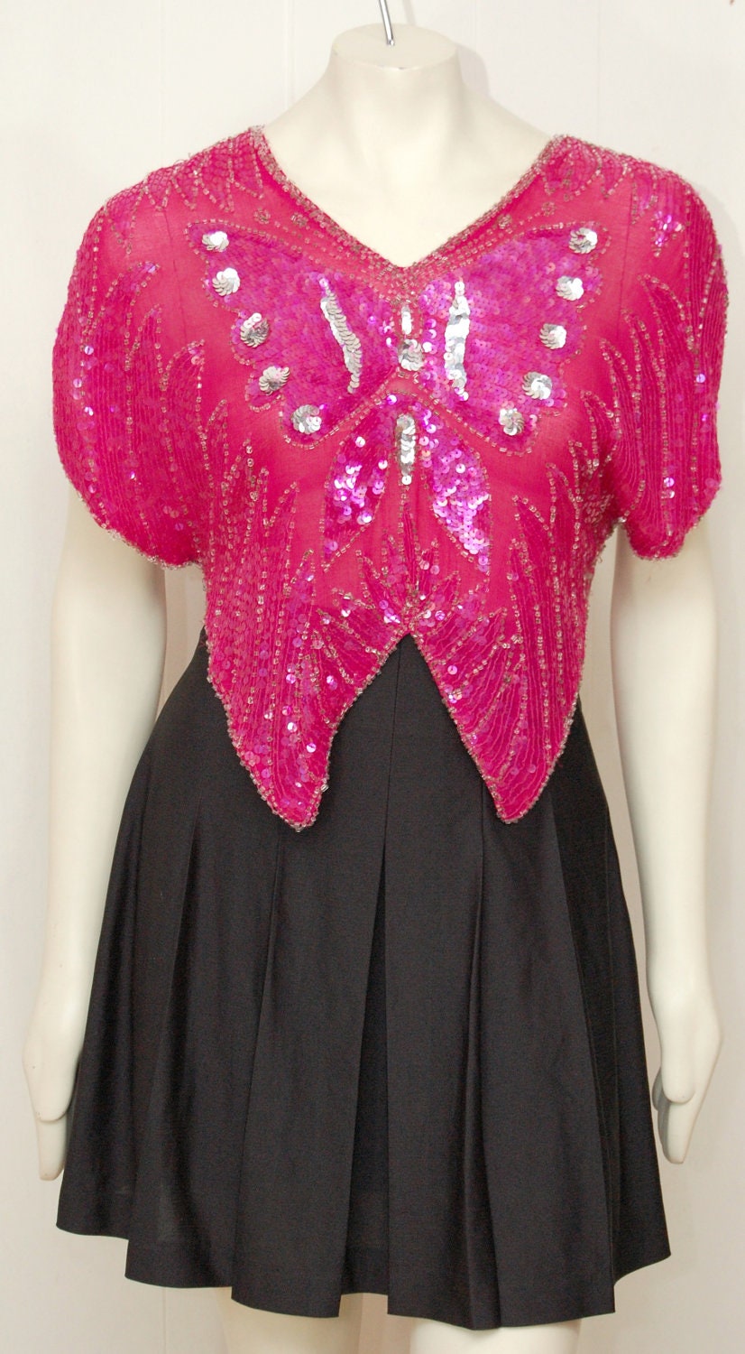 Vintage Pink Sequin Butterfly Top