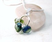 Blue Green Glass Necklace, Blue-Green Silver Pendant
