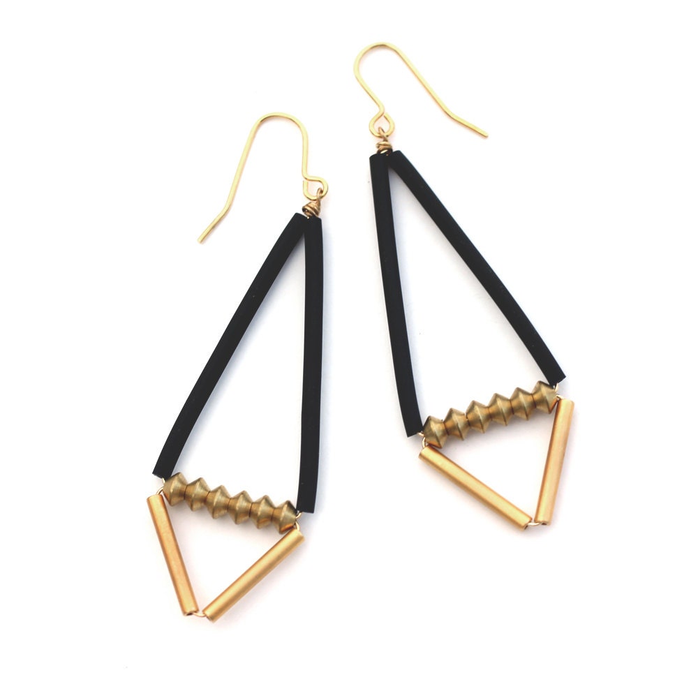 Hardware Earrings Black and Gold Geometric