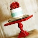 Shabby Chic RED Pedestal Antiqued Cake Stand -  Square 19" x 19"